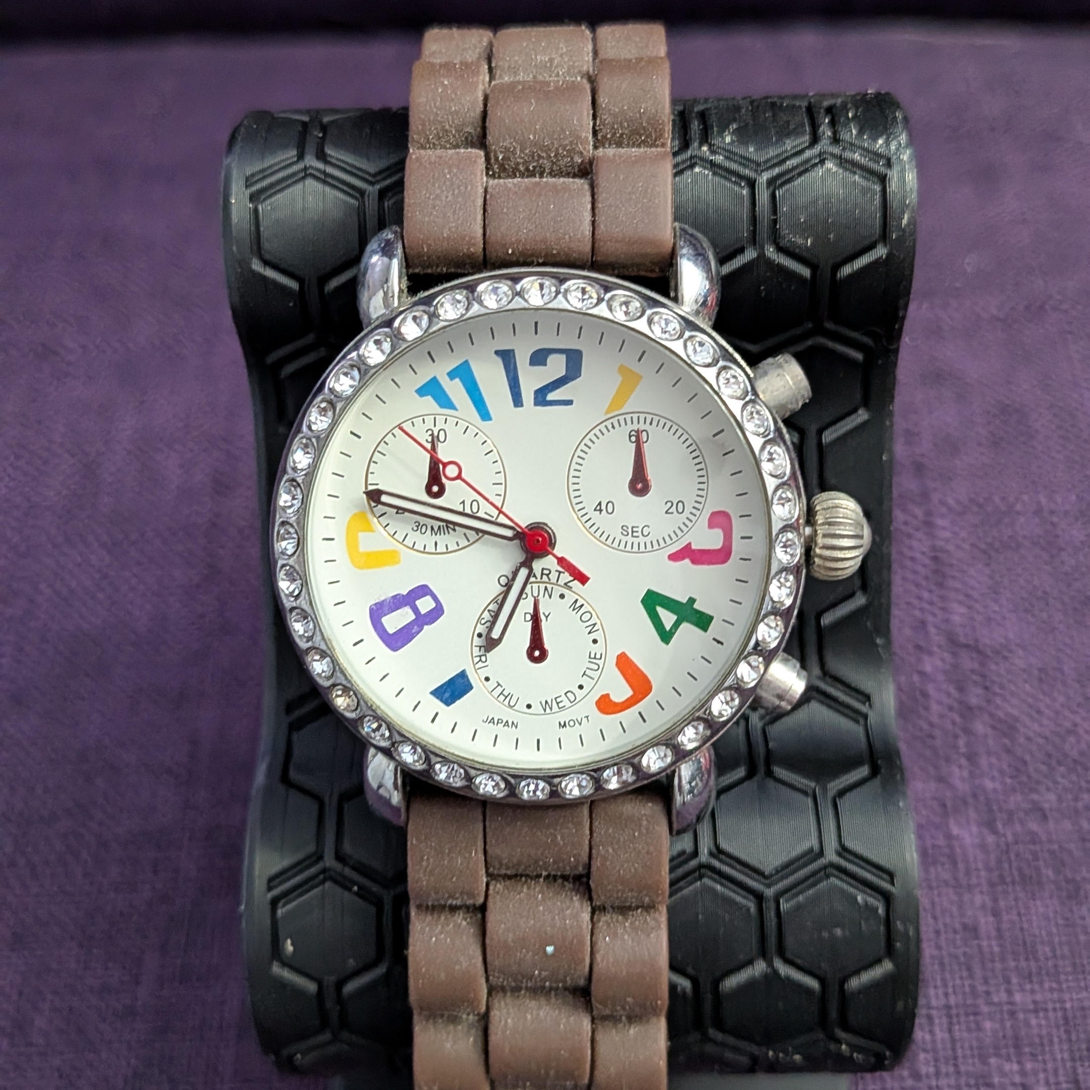 Colorful Dial Watch With Brown Strap
